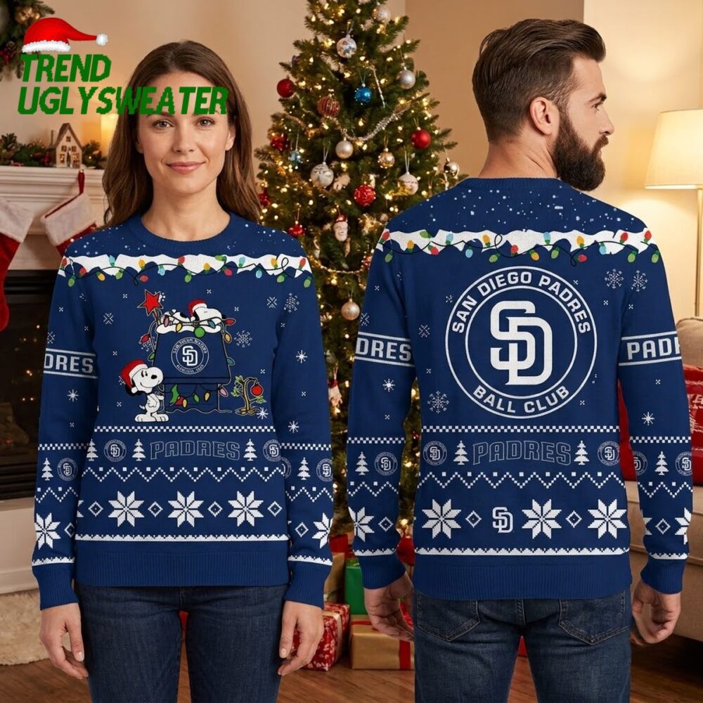 san diego padres snoopy christmas lights ugly christmas sweater