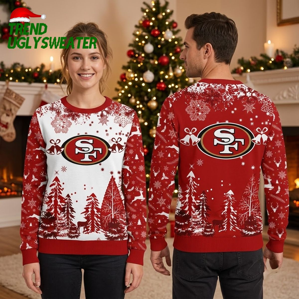 san francisco 49ers christmas trees and snowflakes ugly christmas sweater san francisco 49ers christmas trees and snowflakes ugly christmas sweater