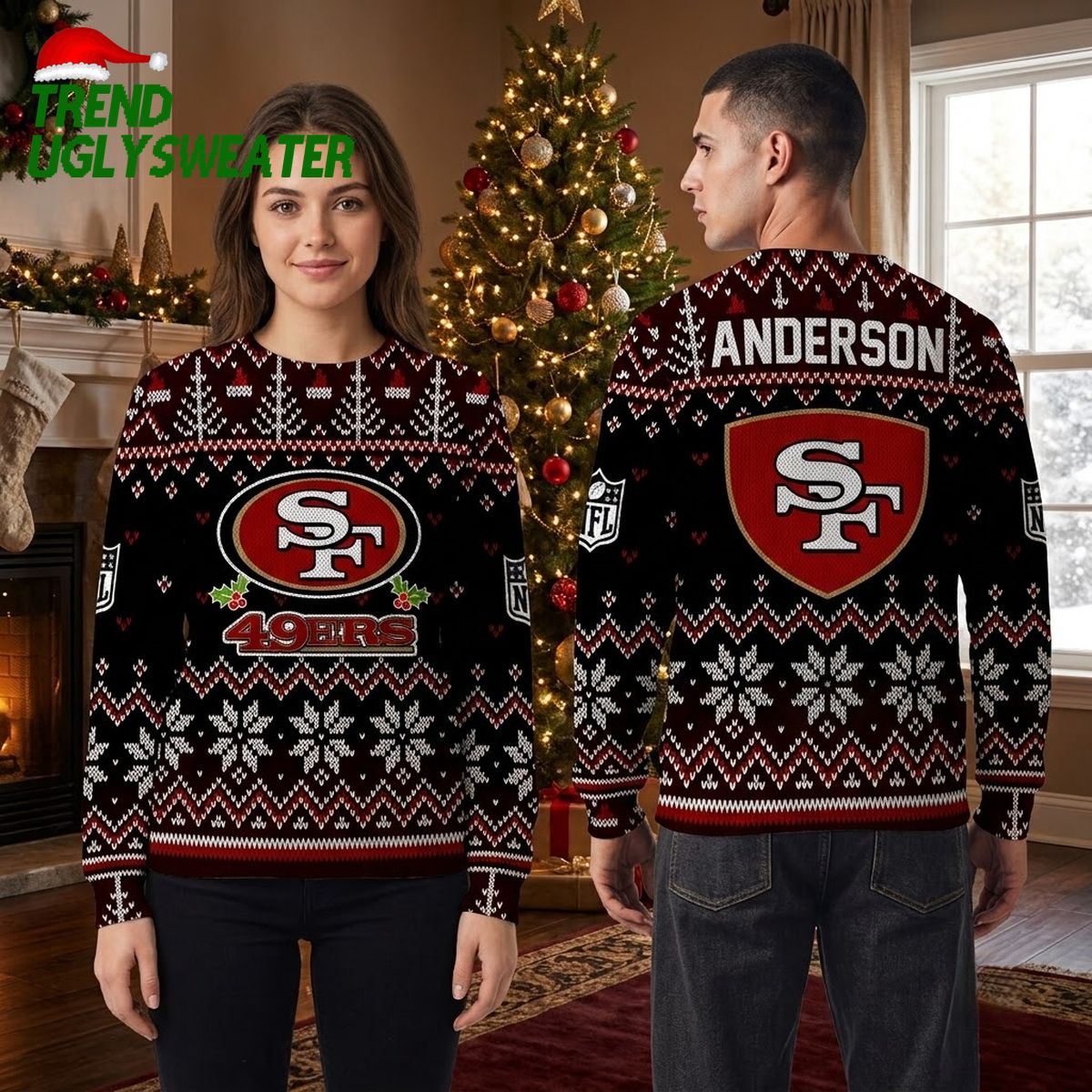 san francisco 49ers custom name snowflake pattern ugly christmas sweater san francisco 49ers custom name snowflake pattern ugly christmas sweater