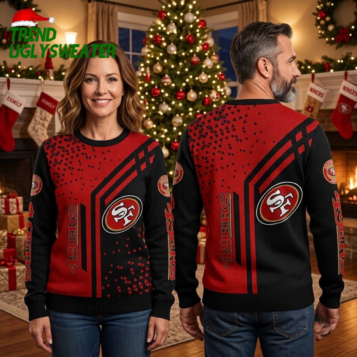 san francisco 49ers geometric logo pattern ugly christmas sweater san francisco 49ers geometric logo pattern ugly christmas sweater