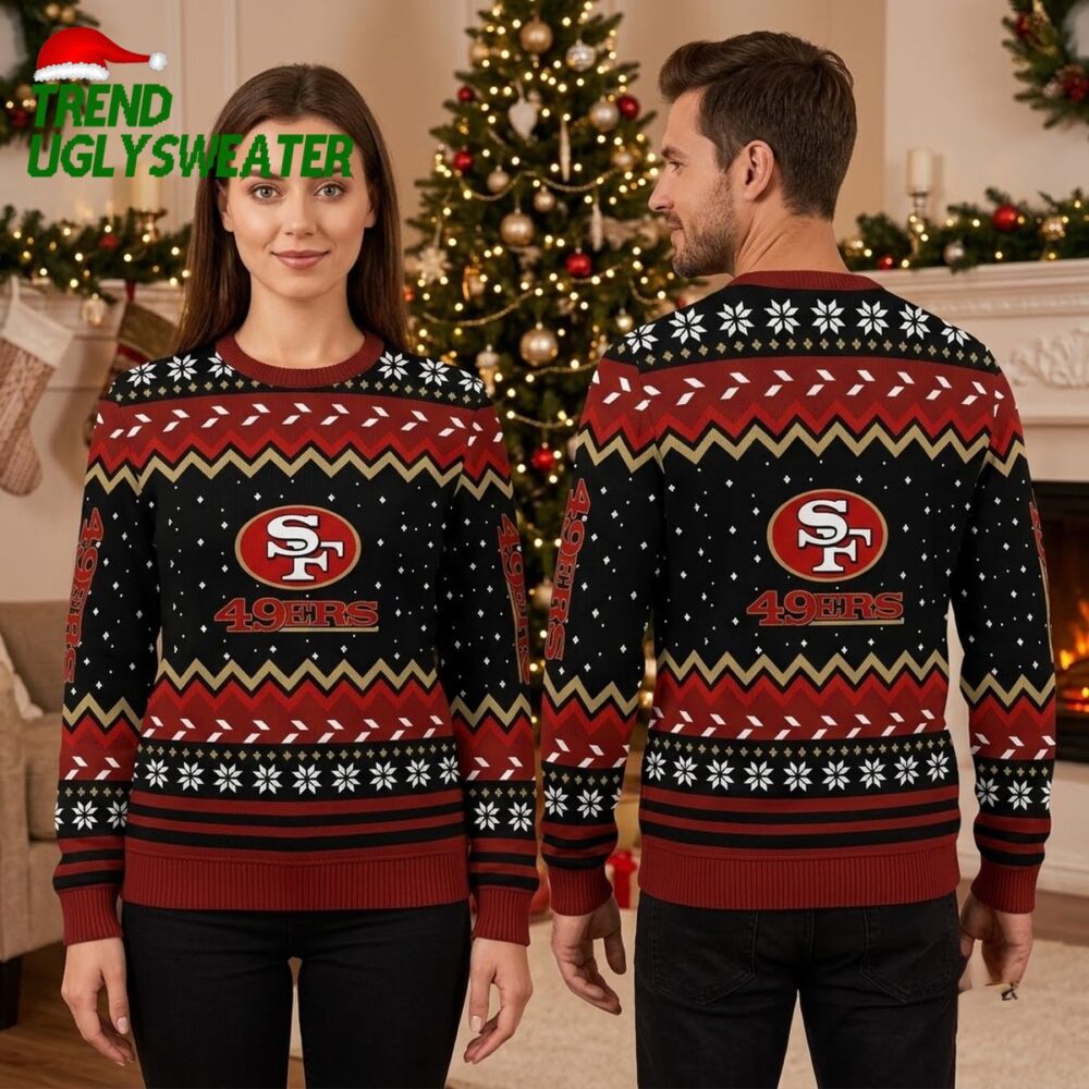 san francisco 49ers logo snowflake pattern ugly christmas sweater