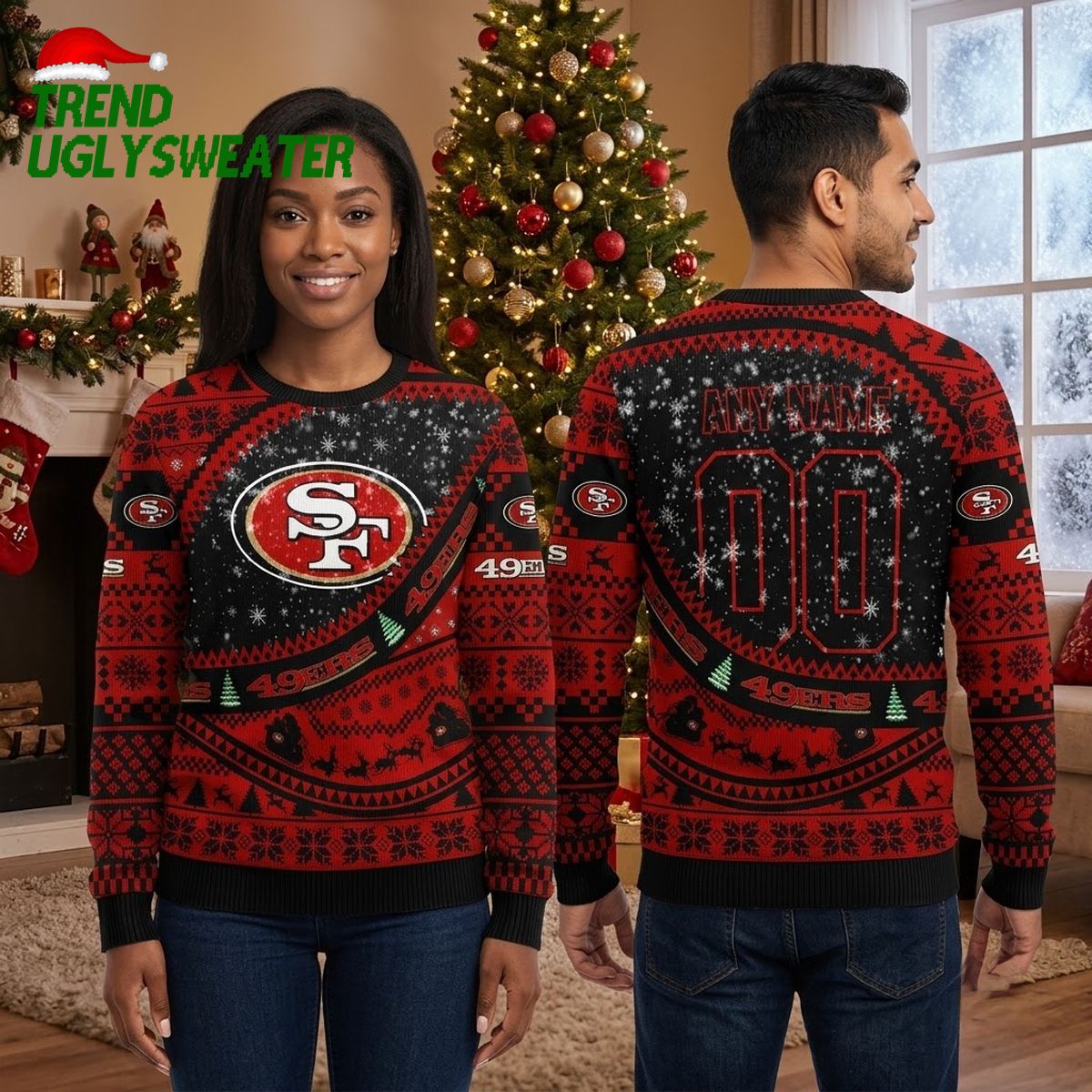 san francisco 49ers logo snowflake reindeer ugly christmas sweater san francisco 49ers logo snowflake reindeer ugly christmas sweater