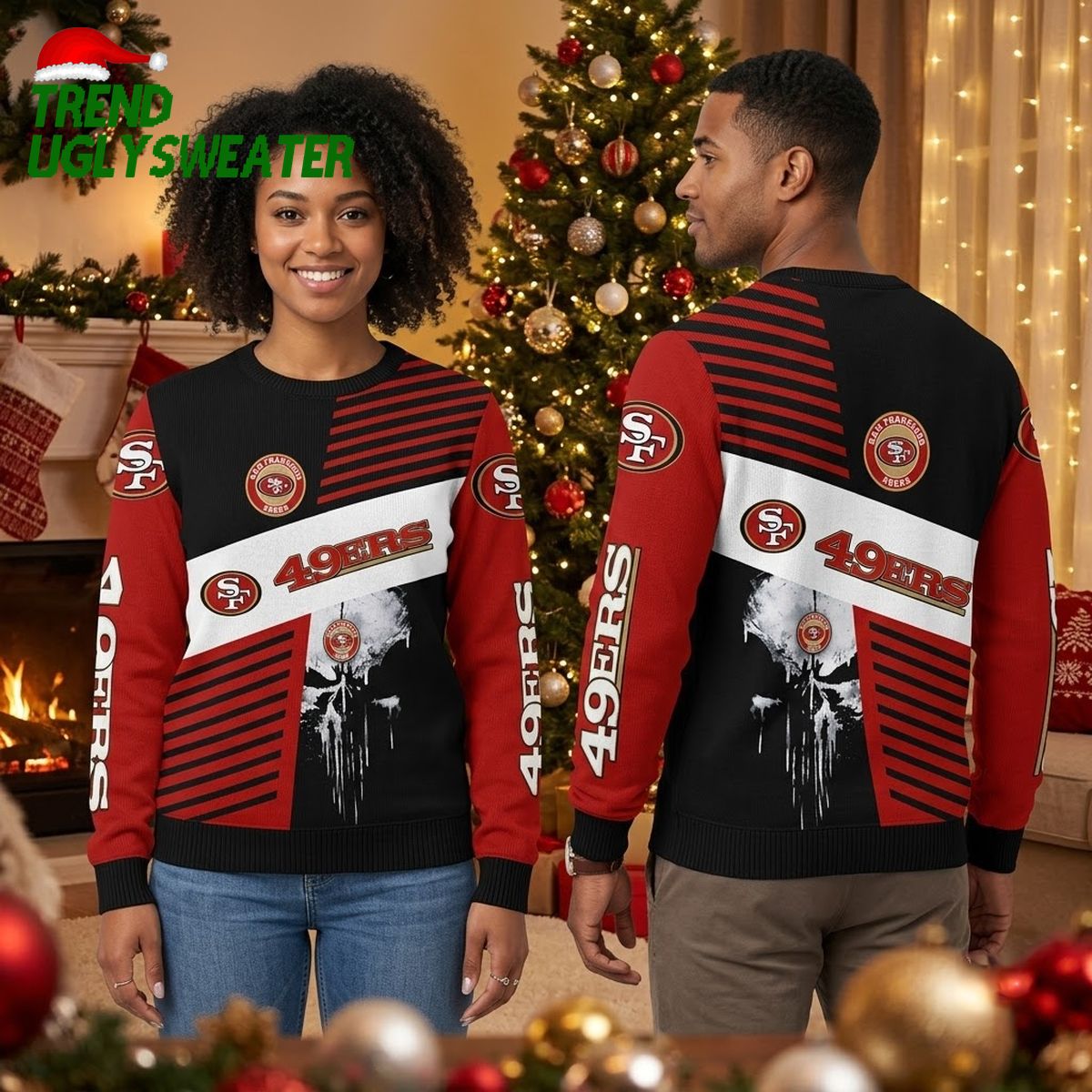 san francisco 49ers skull and stripes ugly christmas sweater san francisco 49ers skull and stripes ugly christmas sweater