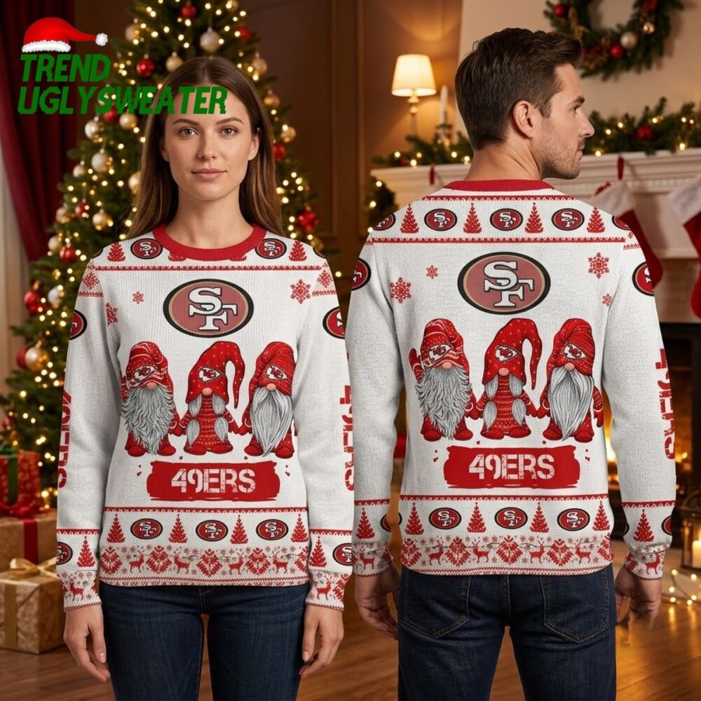 san francisco 49ers three christmas gnomes ugly christmas sweater