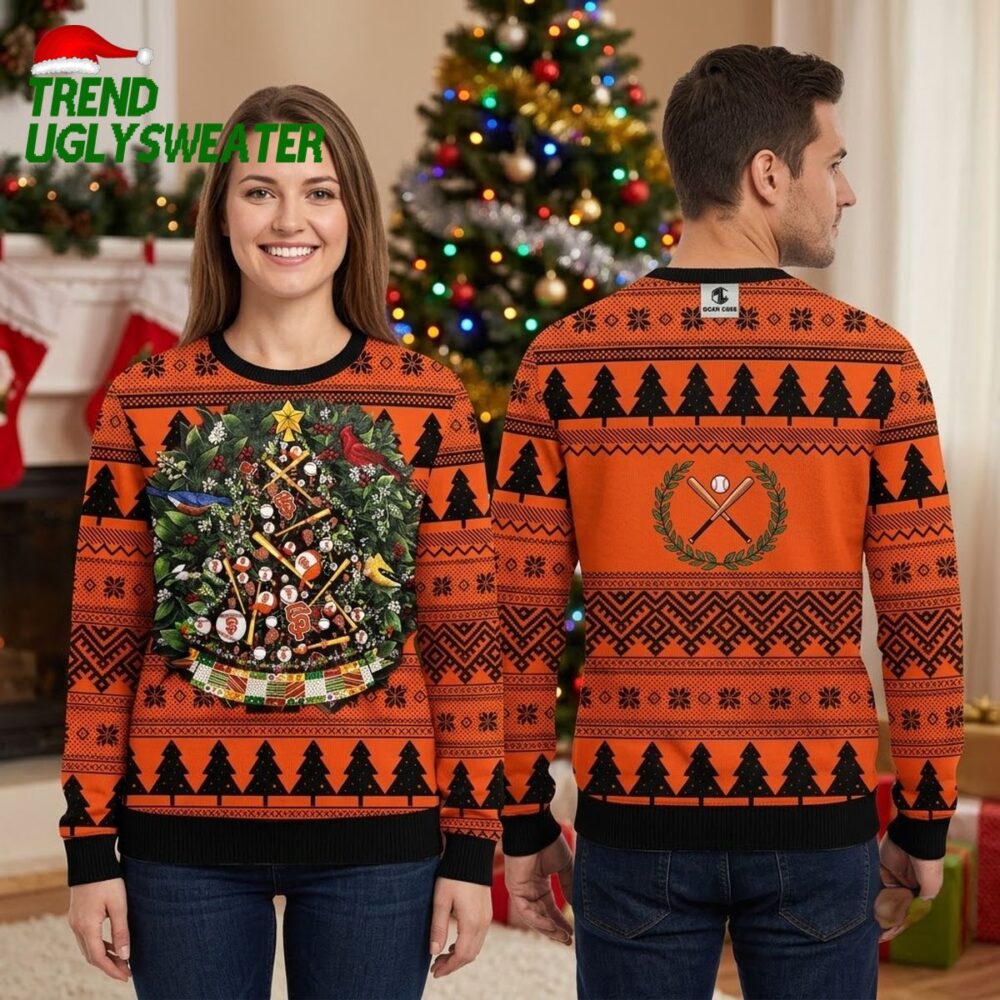 san francisco giants baseball wreath ugly christmas sweater