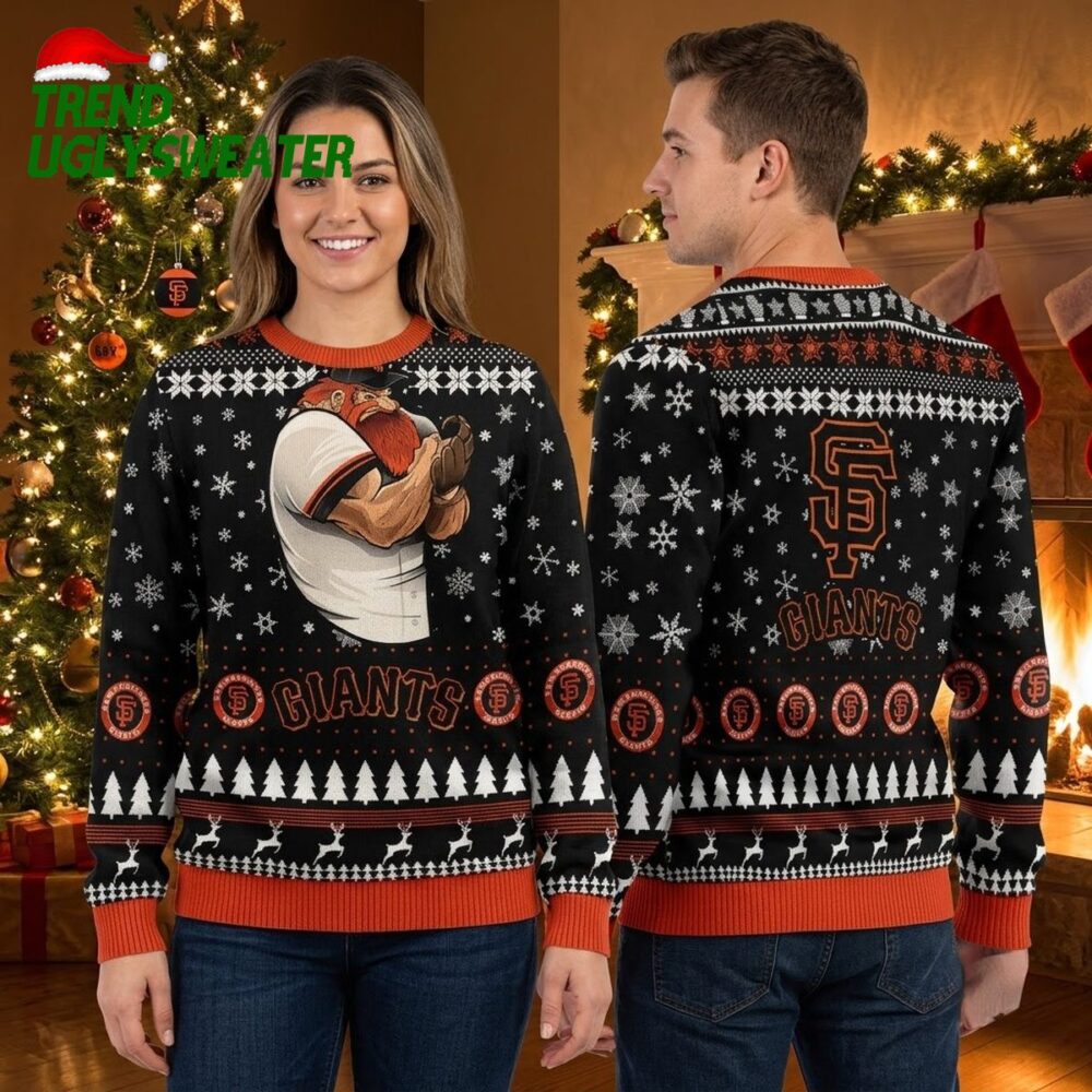 san francisco giants bear mascot snowflake ugly christmas sweater
