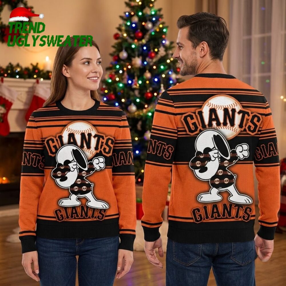 san francisco giants snoopy baseball player striped ugly christmas sweater
