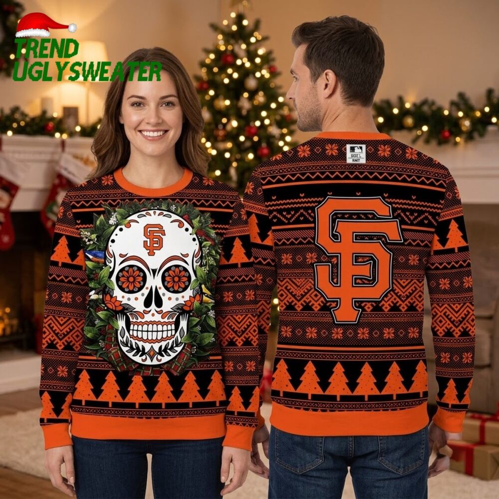 san francisco giants sugar skull with flowers ugly christmas sweater