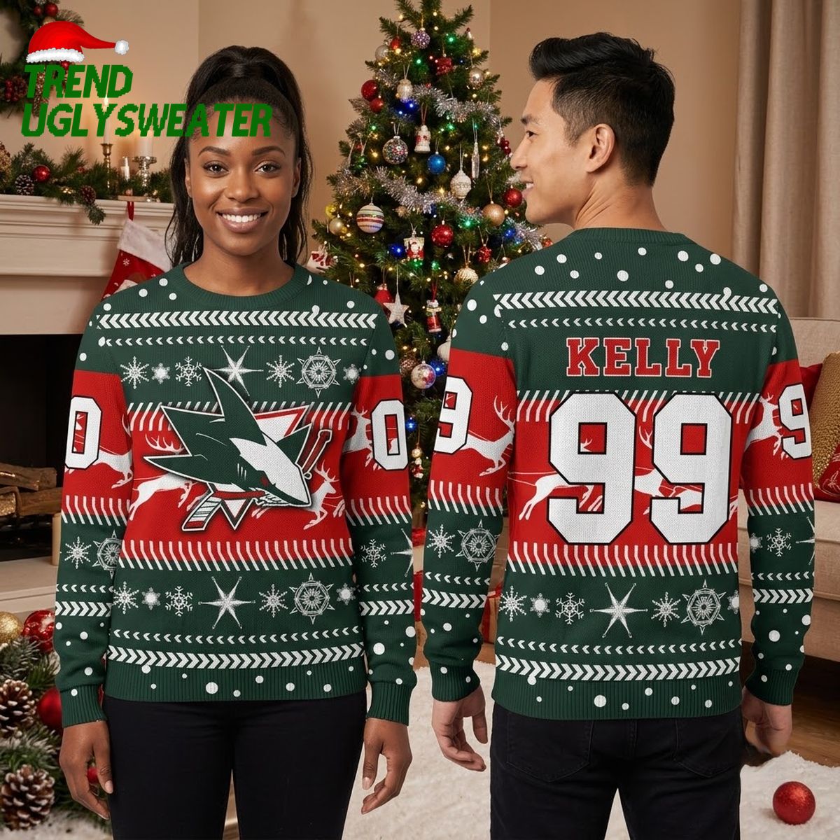 san jose sharks custom name and number hockey logo ugly christmas sweater san jose sharks custom name and number hockey logo ugly christmas sweater