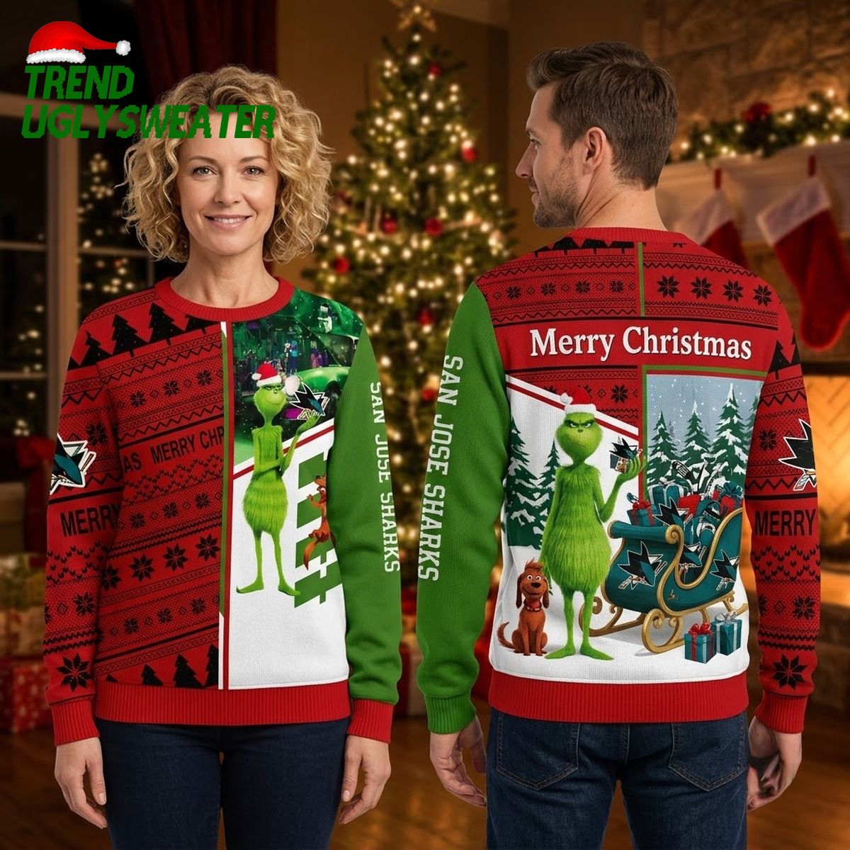 san jose sharks grinch and scooby doo hockey ugly christmas sweater san jose sharks grinch and scooby doo hockey ugly christmas sweater
