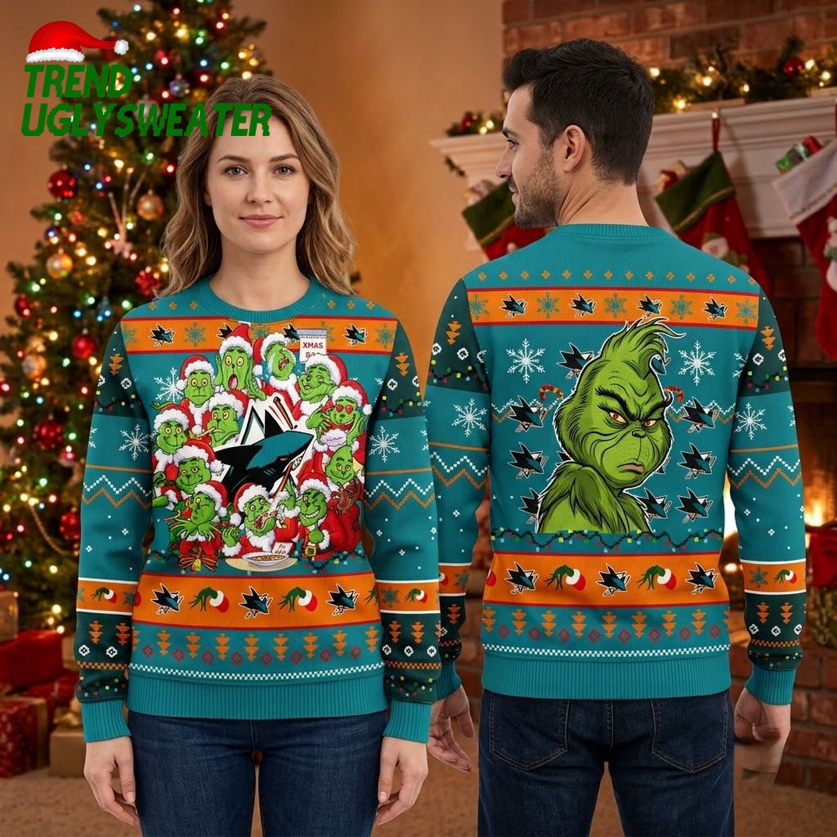 san jose sharks grinch around team logo ugly christmas sweater san jose sharks grinch around team logo ugly christmas sweater
