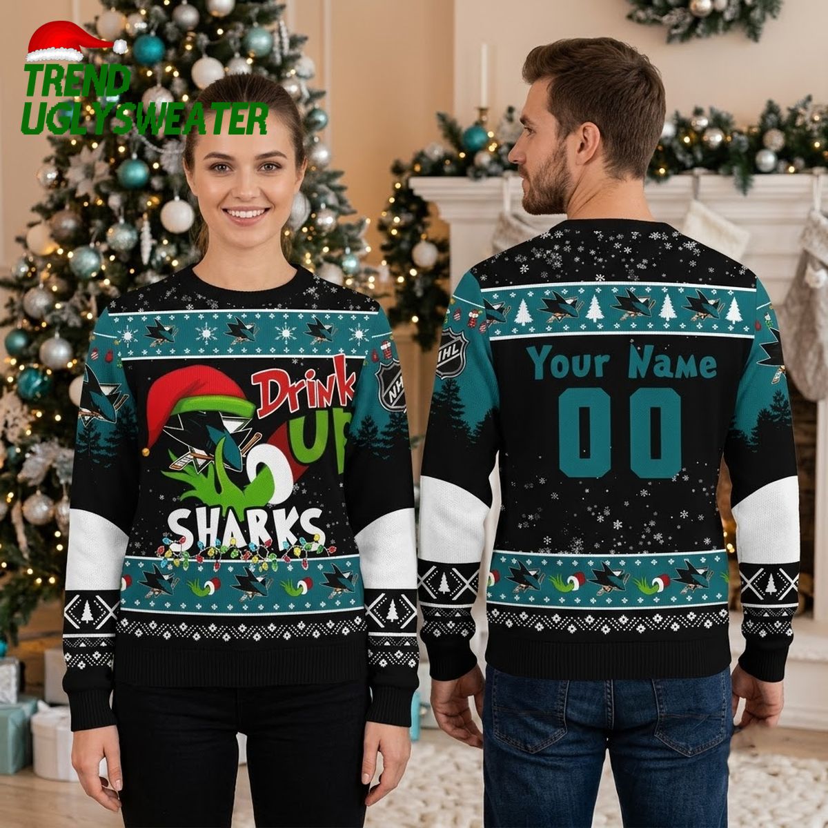 san jose sharks grinch drink up custom name and number ugly christmas sweater san jose sharks grinch drink up custom name and number ugly christmas sweater