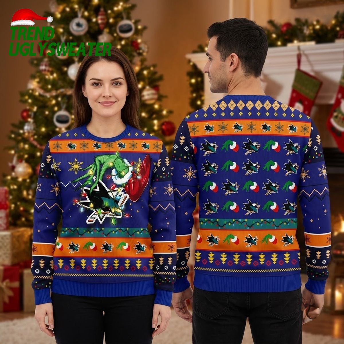 san jose sharks grinch hand logo ugly christmas sweater san jose sharks grinch hand logo ugly christmas sweater