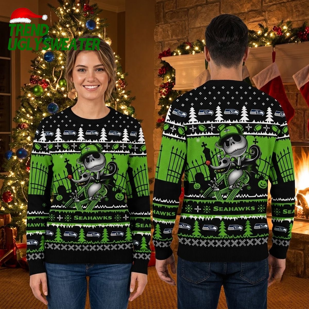 seahawks jack skellington skeleton christmas ugly christmas sweater seahawks jack skellington skeleton christmas ugly christmas sweater