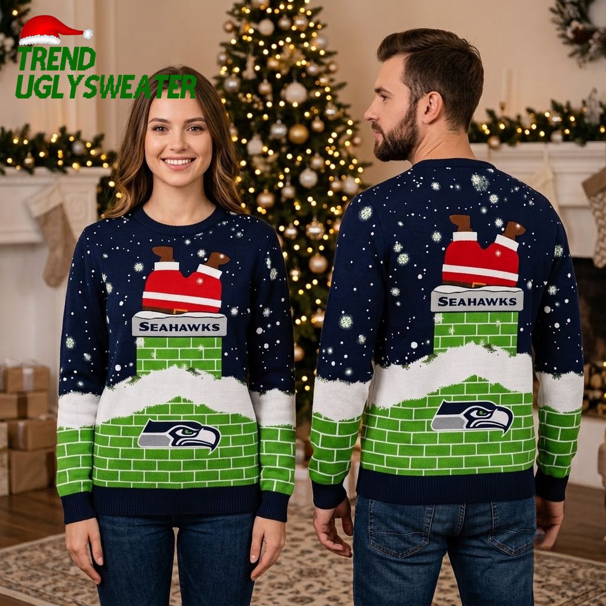 seahawks santa chimney personalized custom name ugly christmas sweater seahawks santa chimney personalized custom name ugly christmas sweater