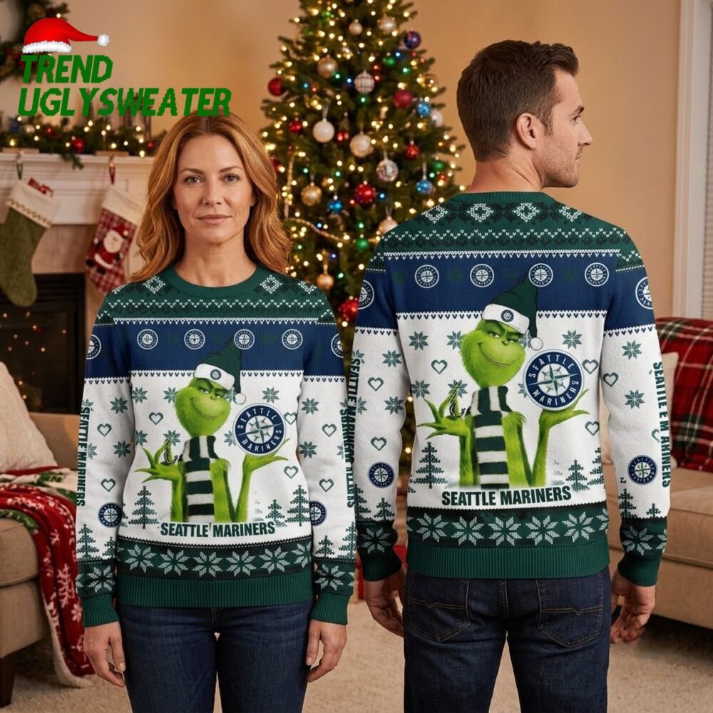 seattle mariners grinch santa hat ugly christmas sweater