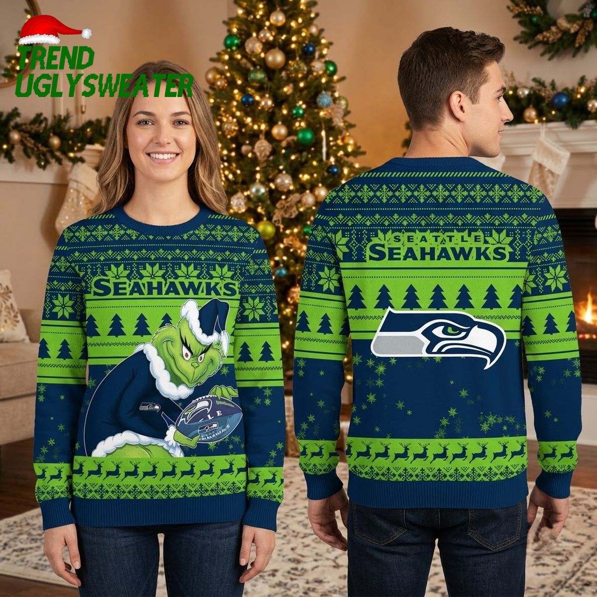 seattle seahawks grinch holding football ugly christmas sweater seattle seahawks grinch holding football ugly christmas sweater