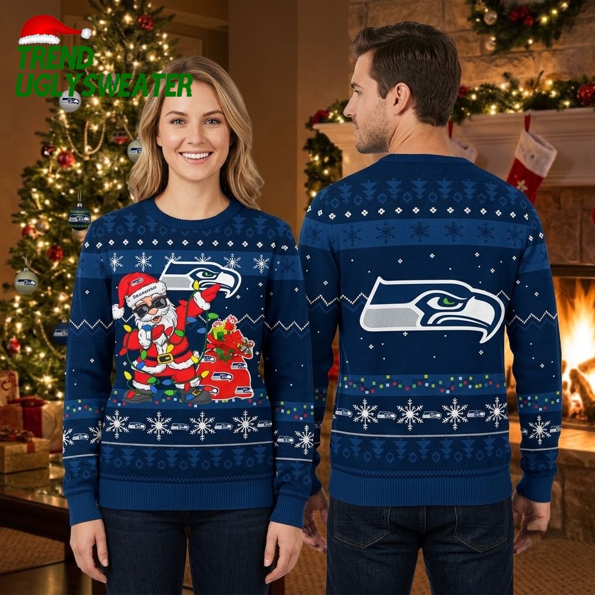seattle seahawks santa claus logo ugly christmas sweater seattle seahawks santa claus logo ugly christmas sweater