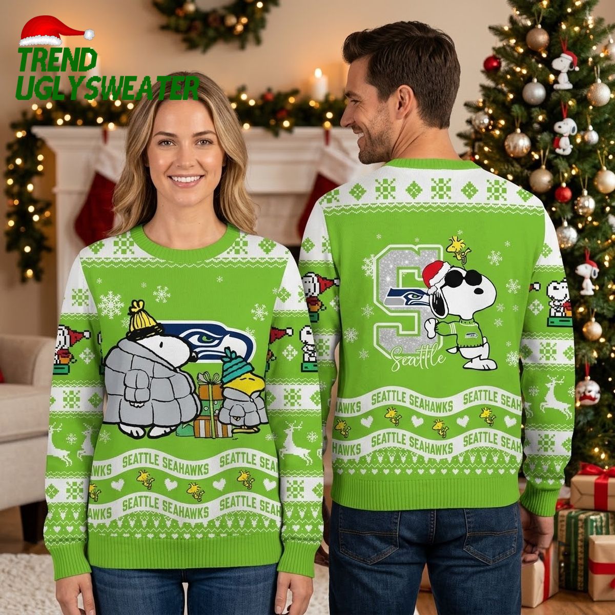 seattle seahawks snoopy peanuts winter scene ugly christmas sweater seattle seahawks snoopy peanuts winter scene ugly christmas sweater