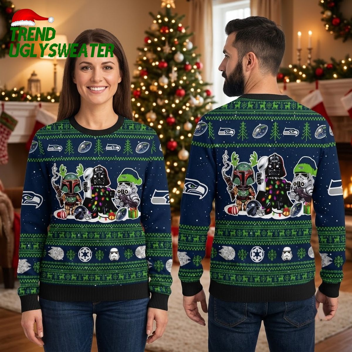 seattle seahawks star wars characters football ugly christmas sweater seattle seahawks star wars characters football ugly christmas sweater