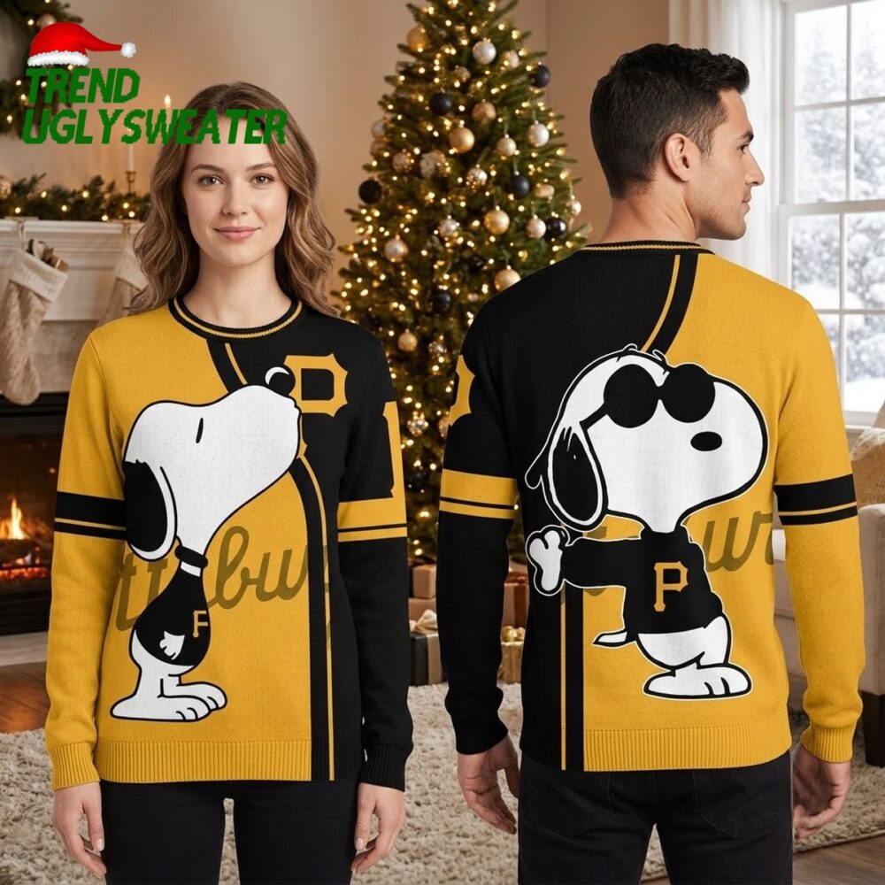snoopy pittsburgh pirates baseball uniform cool pose ugly christmas sweater