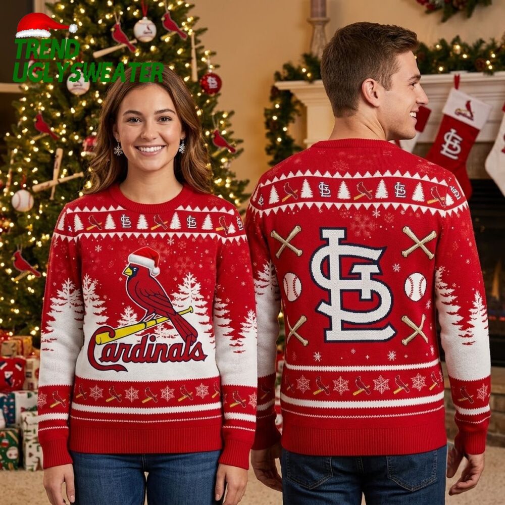 st louis cardinals cardinal wearing santa hat ugly christmas sweater