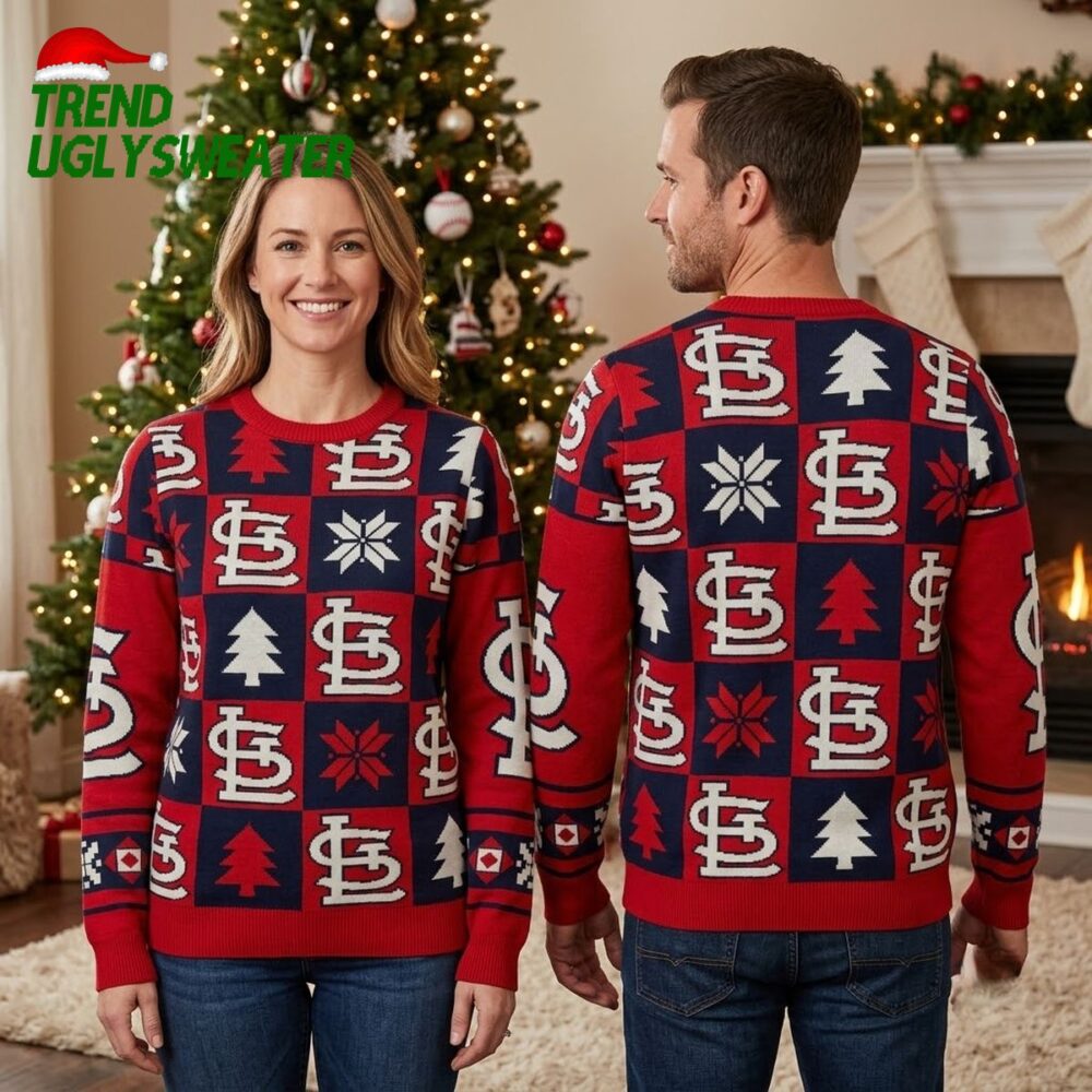 st louis cardinals classic logo patchwork ugly christmas sweater