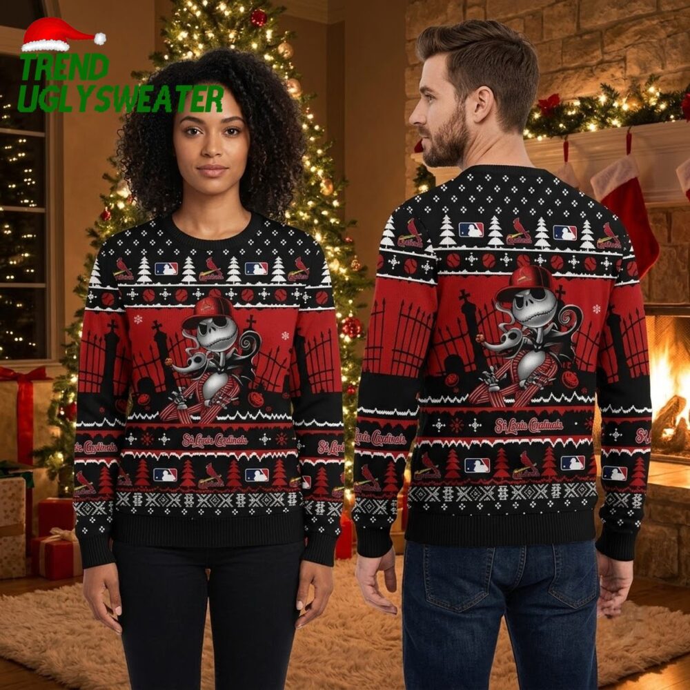 st louis cardinals jack skellington ugly christmas sweater