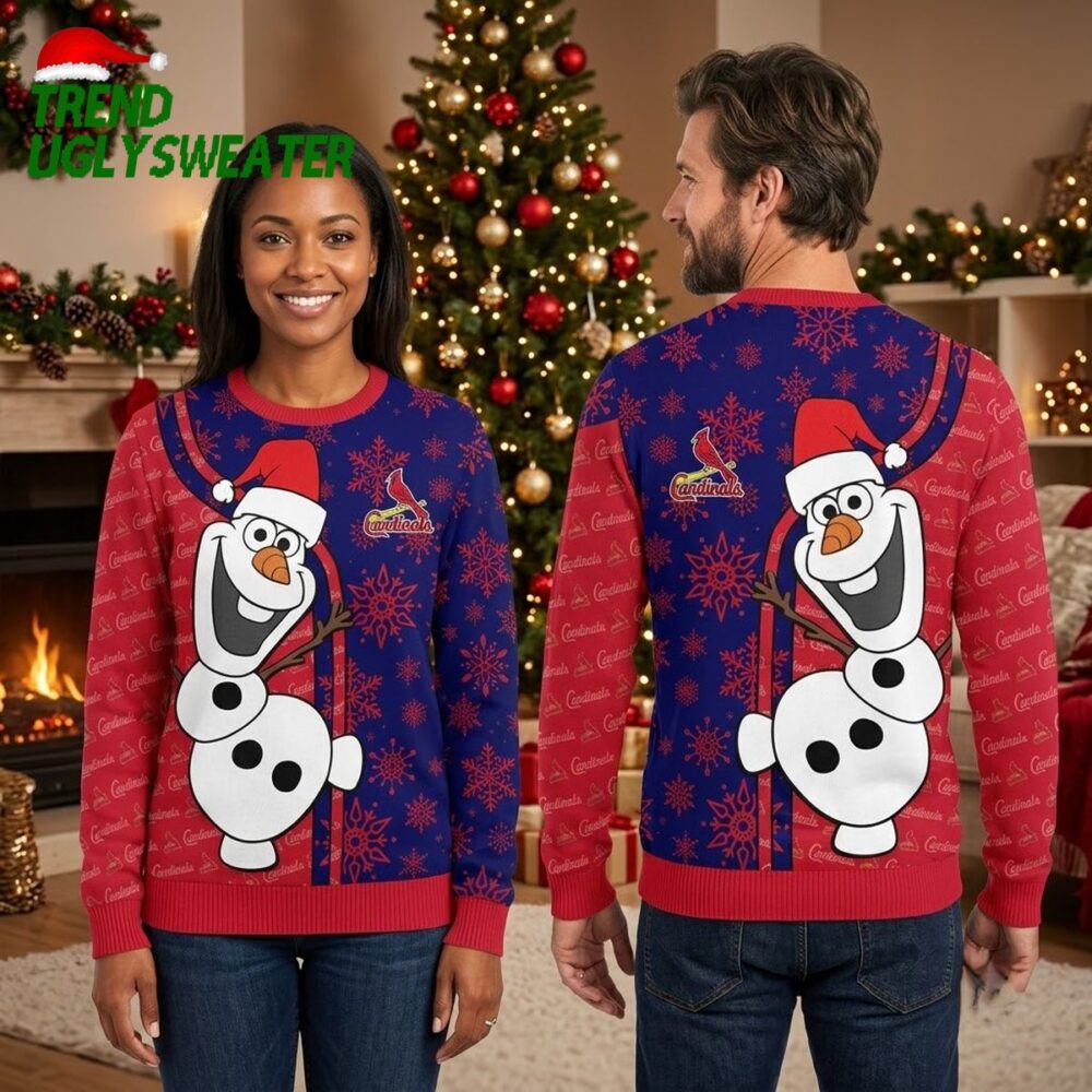 st louis cardinals olaf snowman santa hat ugly christmas sweater