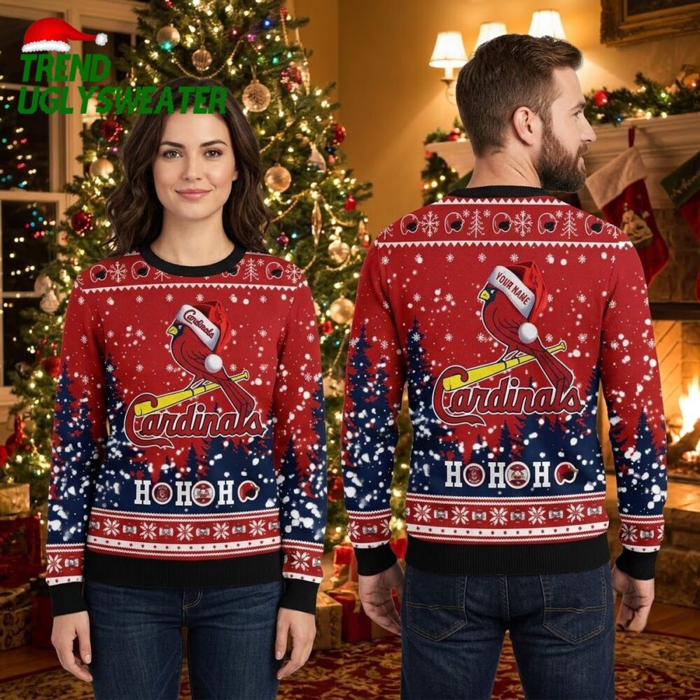 st louis cardinals santa hat logo ho ho ho ugly christmas sweater