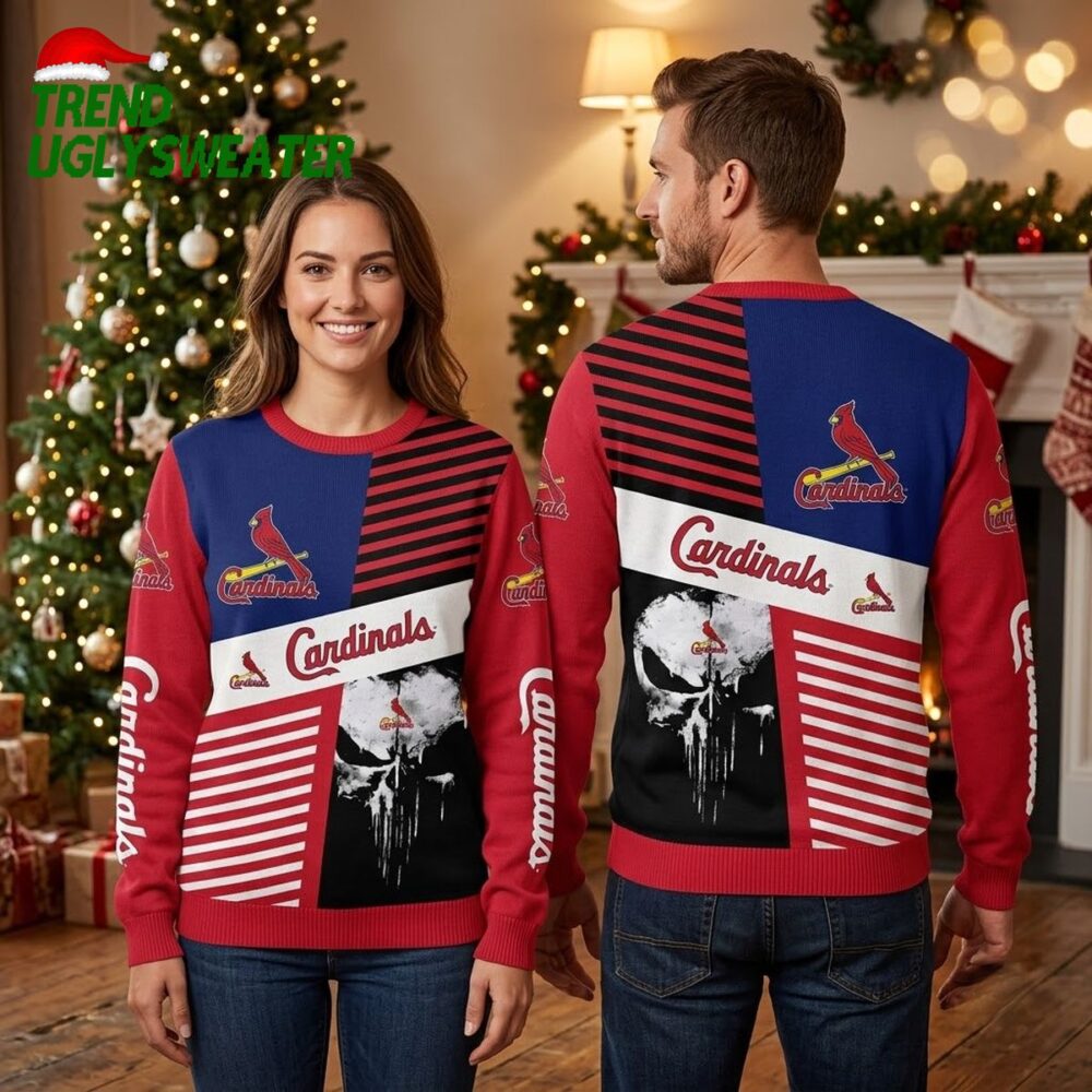 st louis cardinals skull and stripes ugly christmas sweater