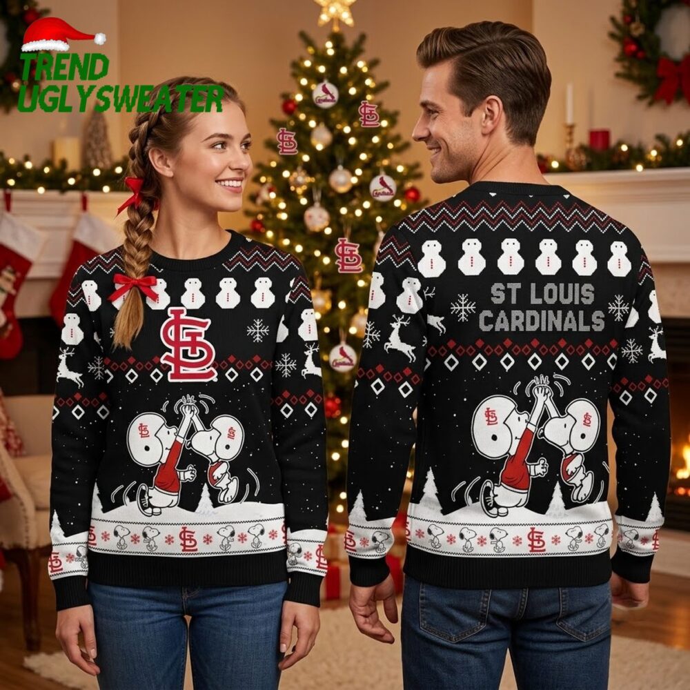 st louis cardinals snoopy and woodstock baseball ugly christmas sweater