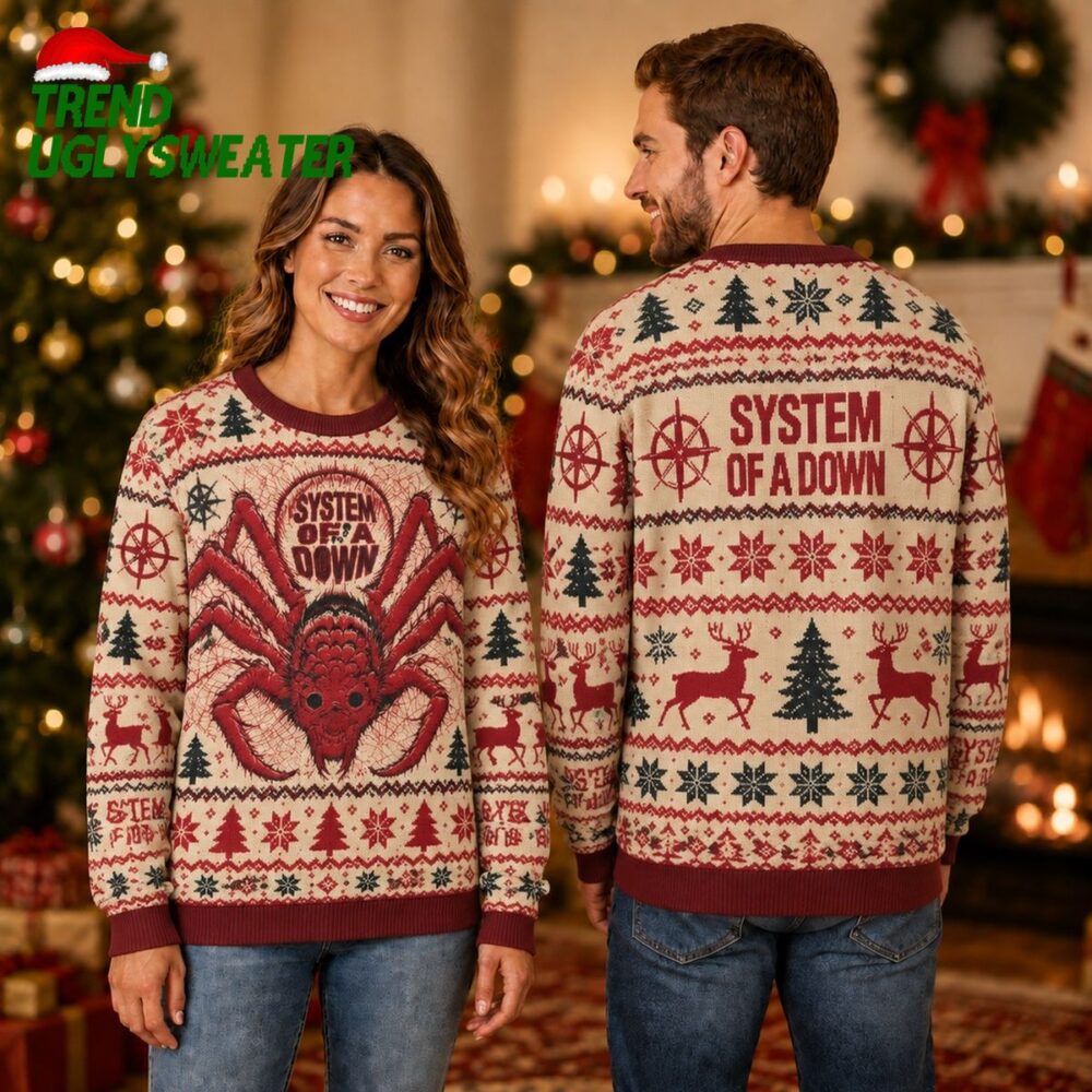 system of a down giant red spider logo reindeer pine tree cream artwork personalized chris