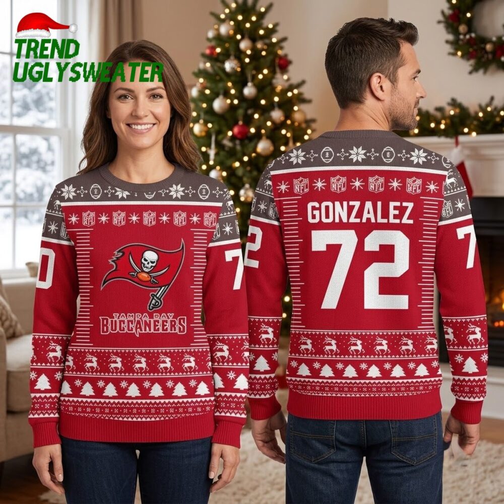 tampa bay buccaneers skull pirate logo gonzalez 72 ugly christmas sweater