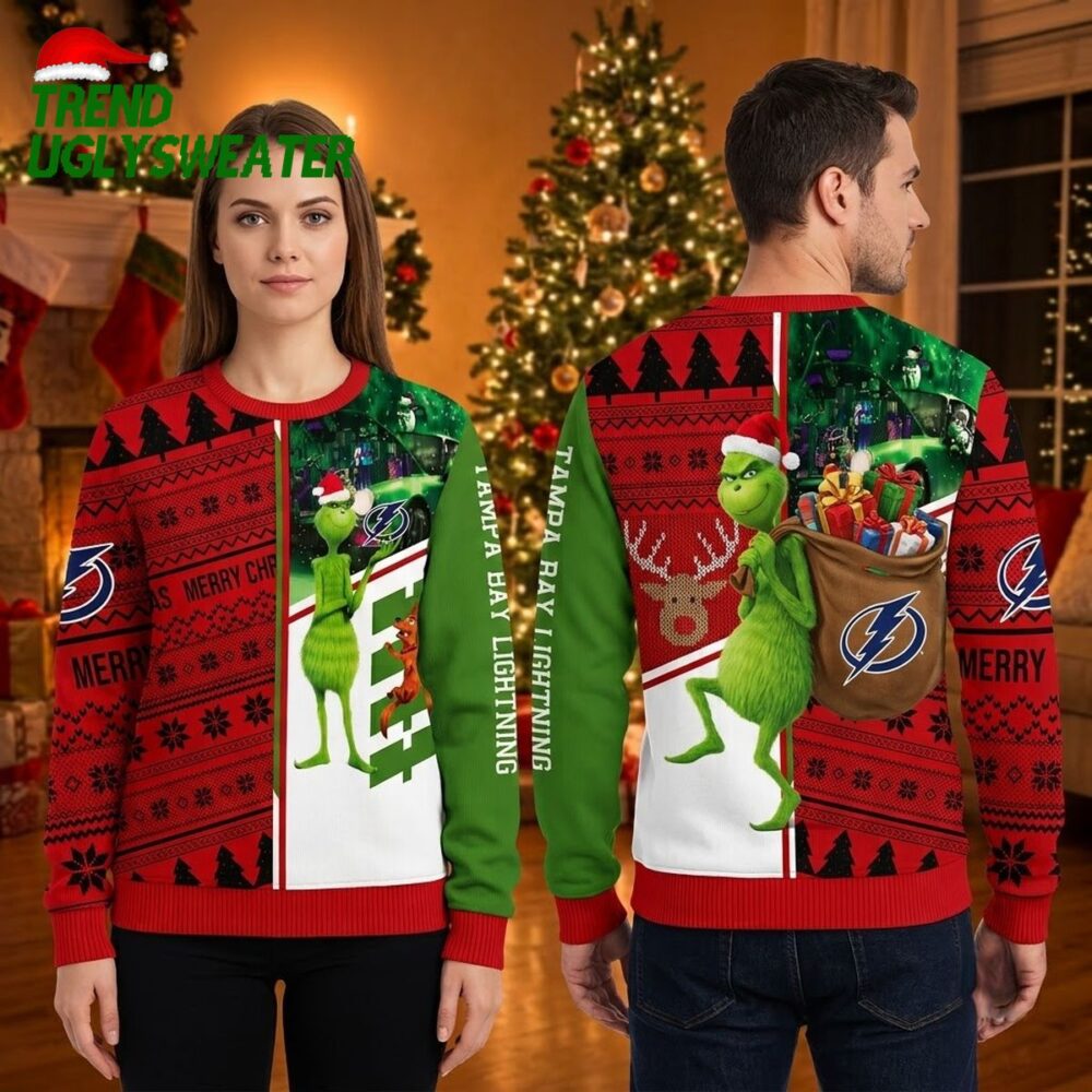 tampa bay lightning grinch and scooby doo ugly christmas sweater