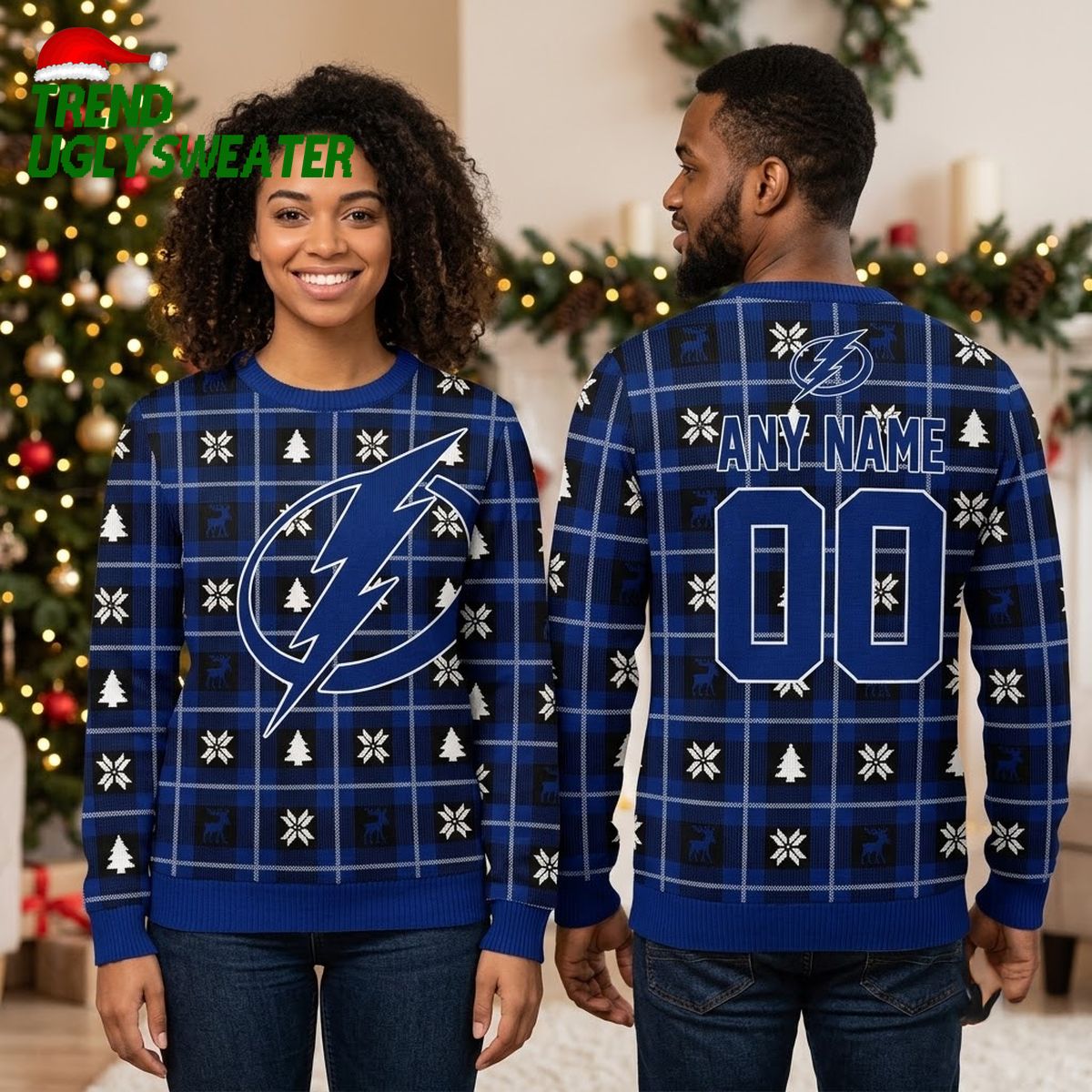 tampa bay lightning personalized logo snowflake plaid custom name and number ugly christma tampa bay lightning personalized logo snowflake plaid custom name and number ugly christma