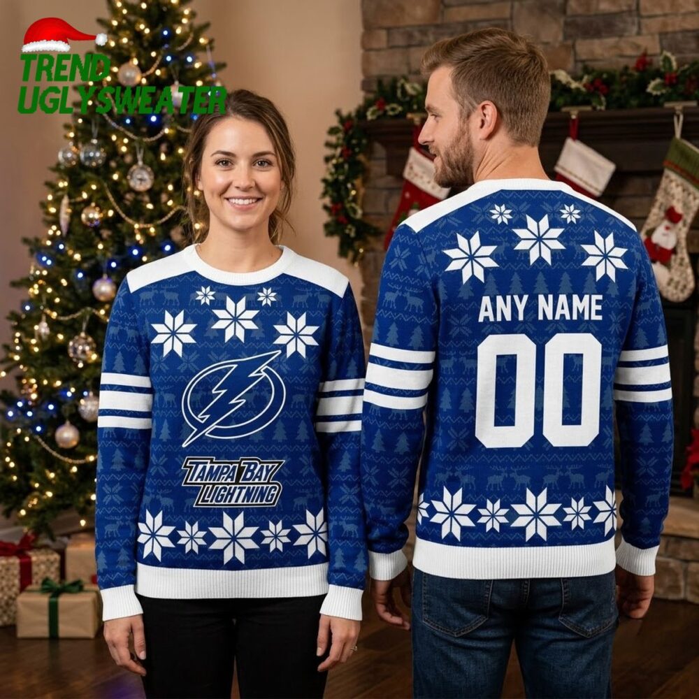 tampa bay lightning snowflake jersey custom name and number ugly christmas sweater