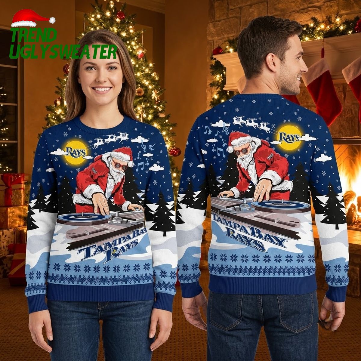 tampa bay rays dj santa claus turntable ugly christmas sweater tampa bay rays dj santa claus turntable ugly christmas sweater
