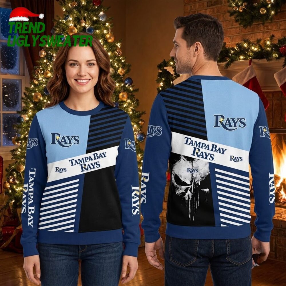 tampa bay rays patchwork logo stripes ugly christmas sweater
