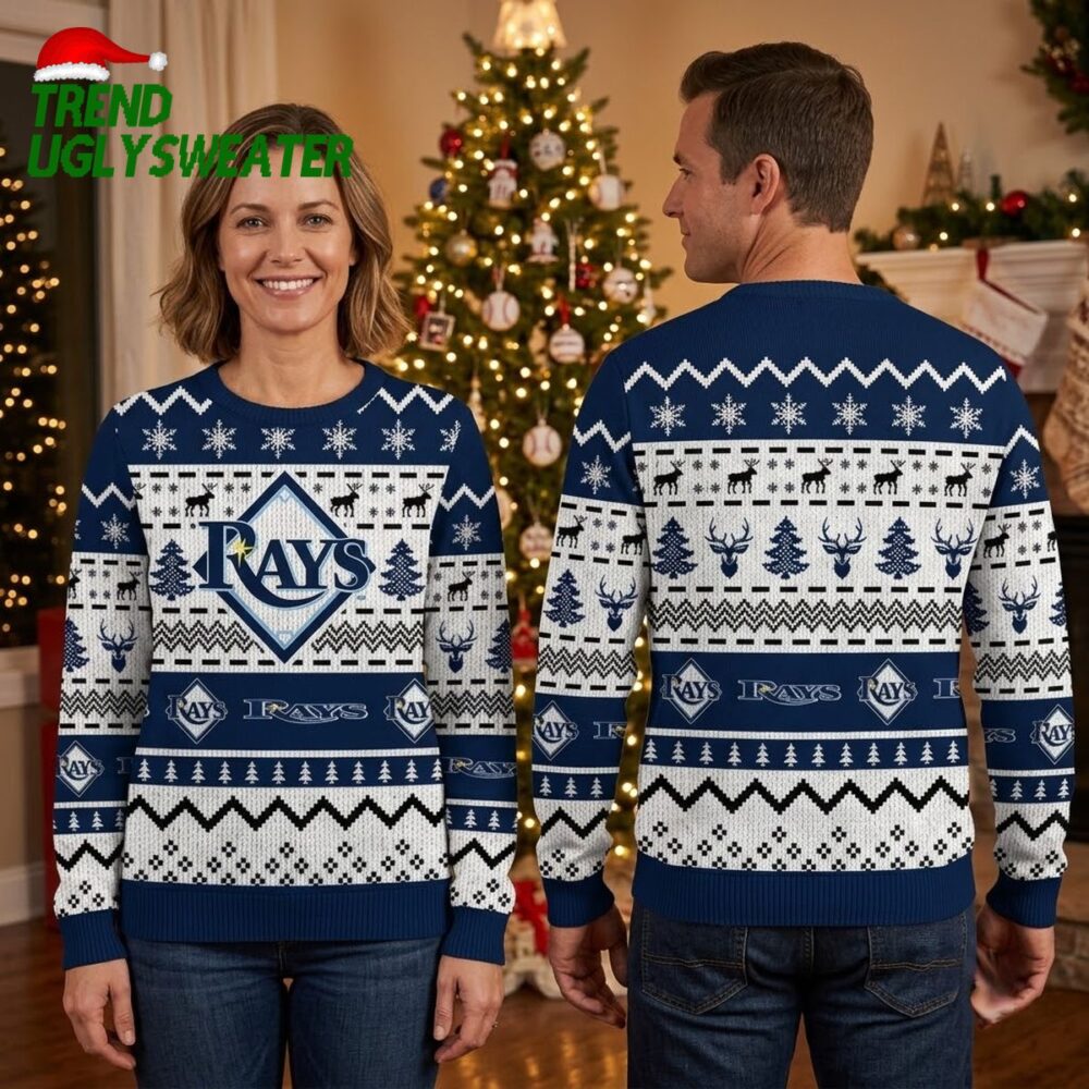 tampa bay rays reindeer snowflake navy blue ugly christmas sweater