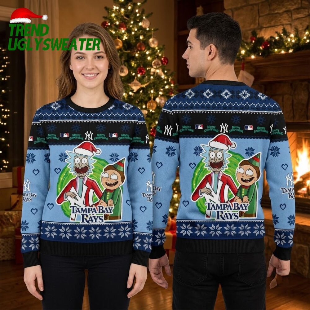 tampa bay rays rick and morty santa hat ugly christmas sweater