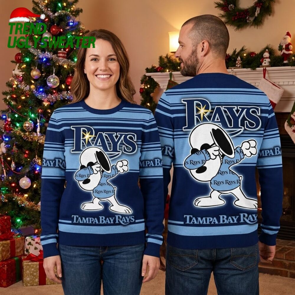 tampa bay rays snoopy baseball mascot striped ugly christmas sweater