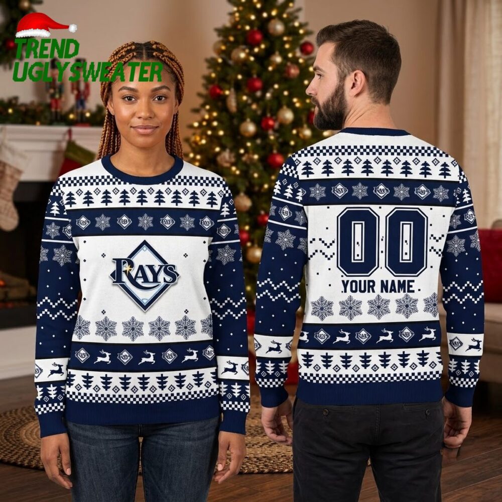 tampa bay rays snowflake custom name and number ugly christmas sweater