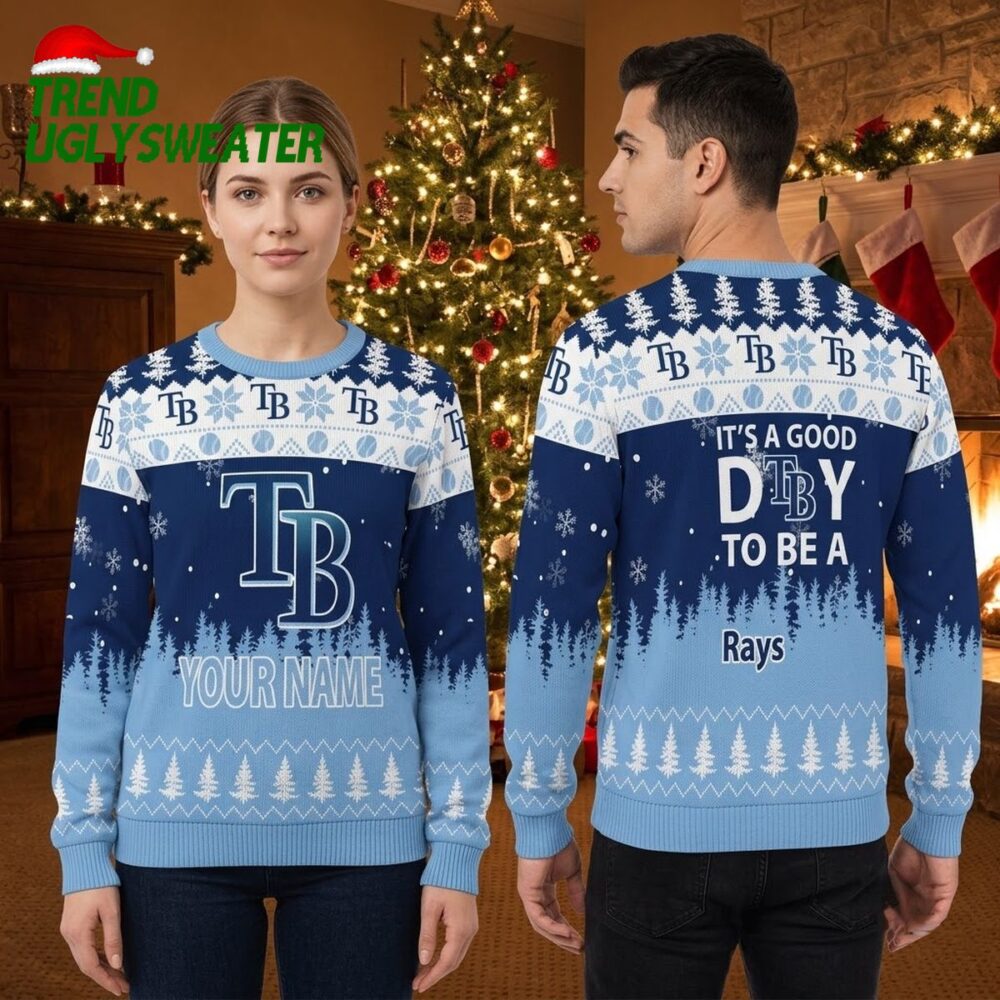 tampa bay rays snowy forest custom name ugly christmas sweater