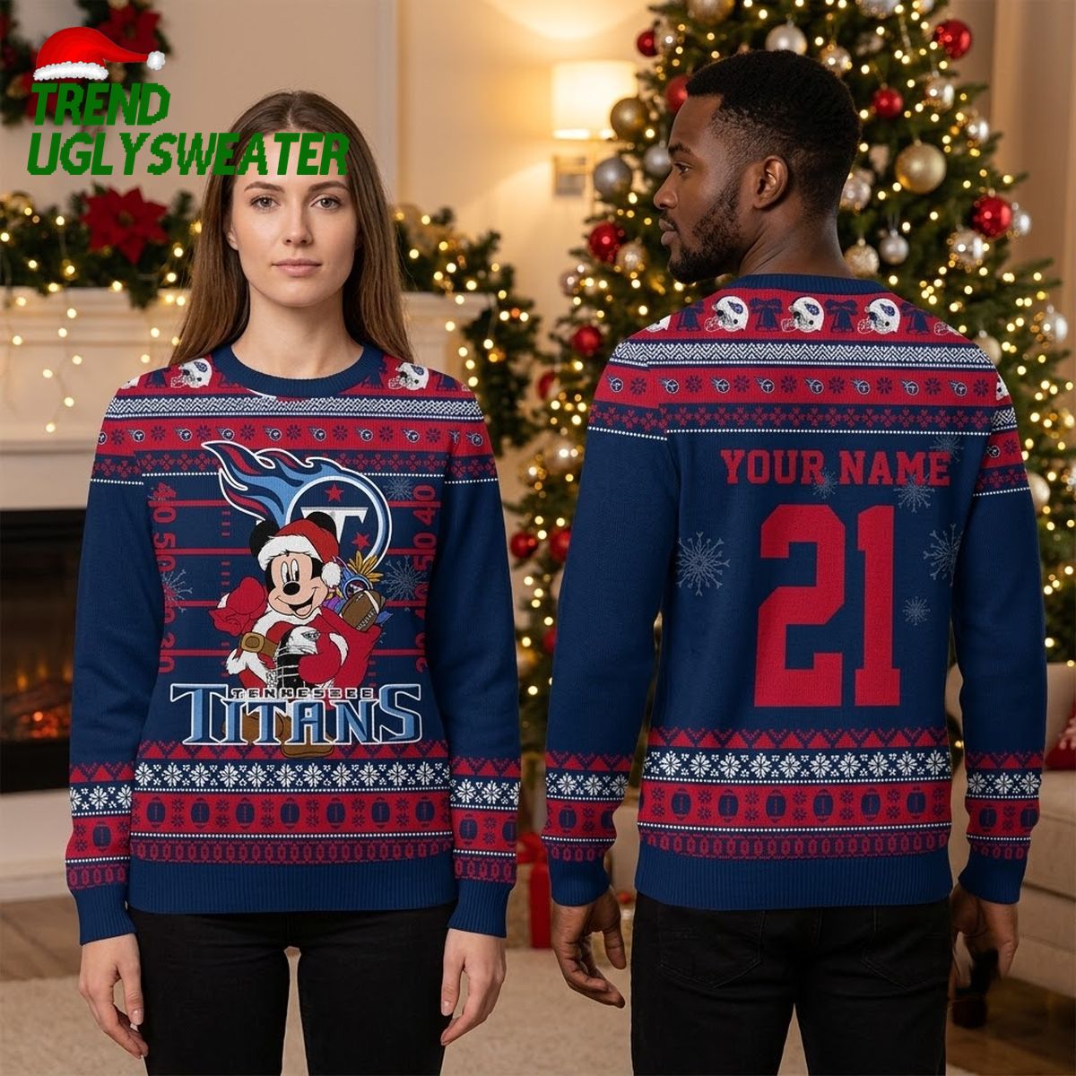 tennessee titans mickey mouse santa custom name and number ugly christmas sweater tennessee titans mickey mouse santa custom name and number ugly christmas sweater