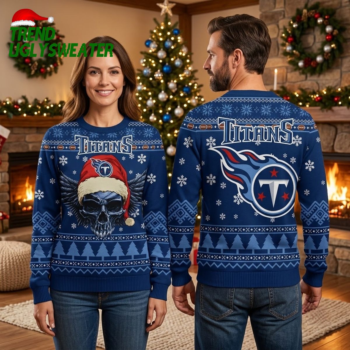 tennessee titans santa hat skull ugly christmas sweater tennessee titans santa hat skull ugly christmas sweater