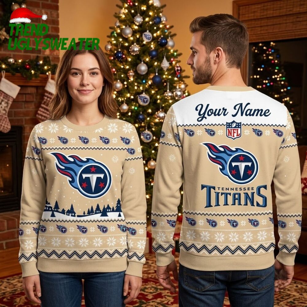 tennessee titans santa sleigh custom name ugly christmas sweater