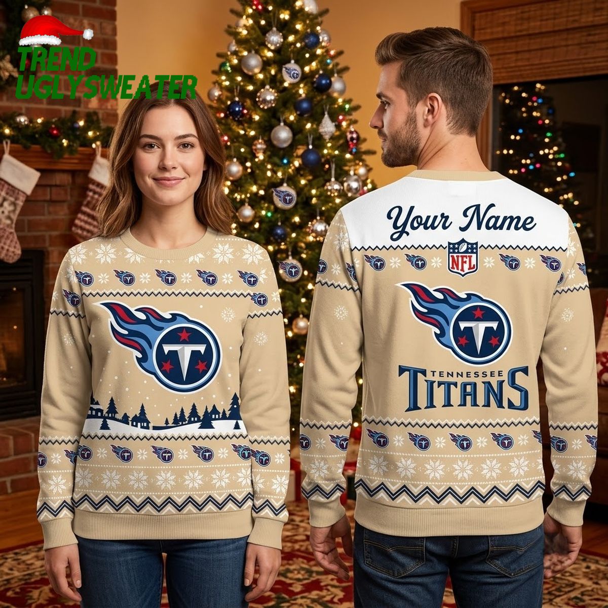 tennessee titans santa sleigh custom name ugly christmas sweater tennessee titans santa sleigh custom name ugly christmas sweater