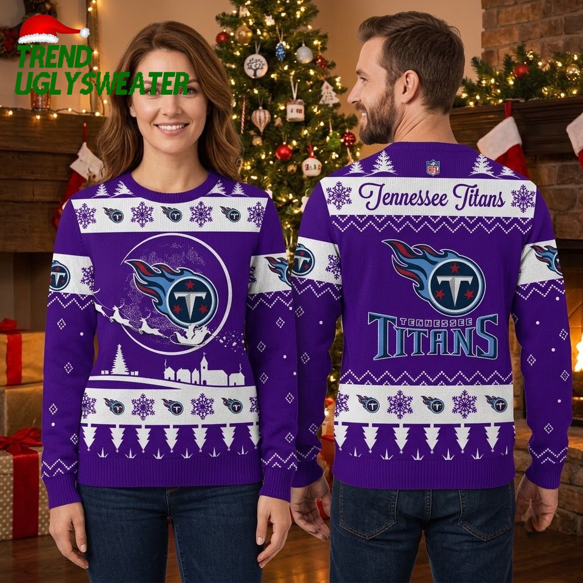 tennessee titans snowy village and sleigh ugly christmas sweater tennessee titans snowy village and sleigh ugly christmas sweater