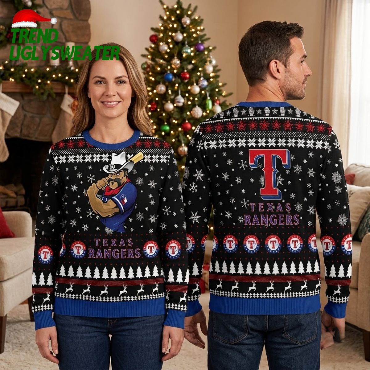 texas rangers cowboy mascot snowflake pattern ugly christmas sweater texas rangers cowboy mascot snowflake pattern ugly christmas sweater